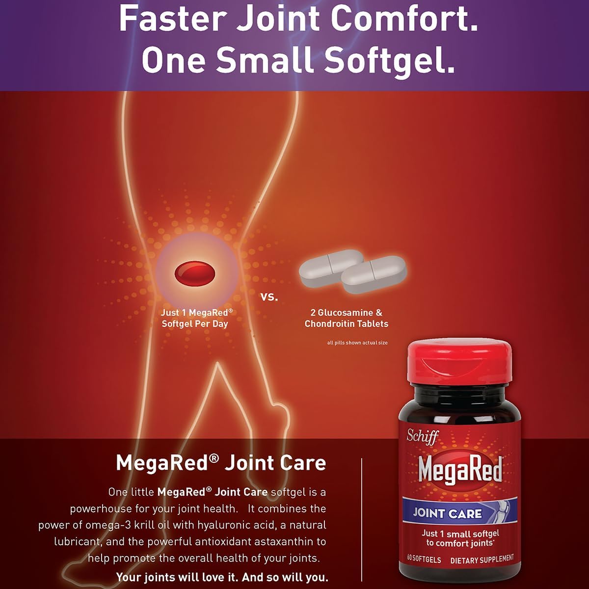 Buy now MegaRed 353mg Omega-3 Krill Oil Joint Care Supplement with EPA/DHA Fatty Acids, Antioxidants, Hyaluronic Acid, No Fishy Burp Aftertaste as with Fish Oil, 60 Count Softgels at indiglob india