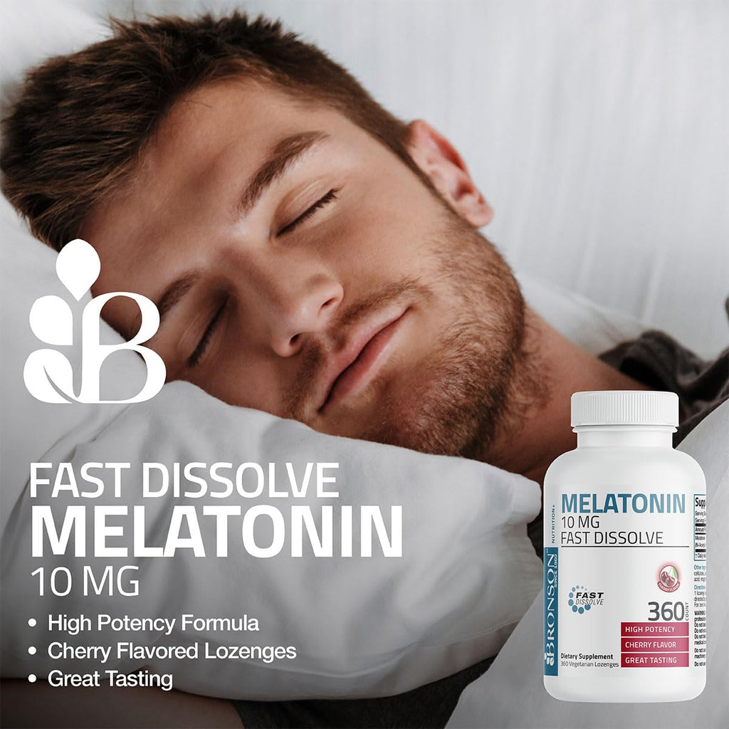 Bronson Melatonin 10 mg Sleep Support, Fast Dissolve Cherry, 100 Tablets | Helps You Fall Asleep Faster, Stay Asleep Longer & Wake Refreshed, Relaxation Support, Vegetarian Formula