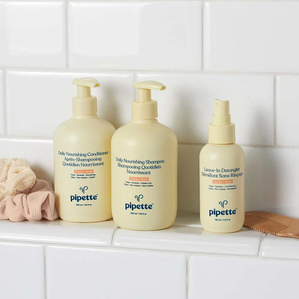Pipette Daily Nourishing Shampoo and Conditioner Duo, Clean, Tear-Free Shampoo For Kids, Detangling Conditioner For Kids, Sulfate-Free, Paraben-Free, Silicone-Free, Hypoallergenic, Non-Toxic