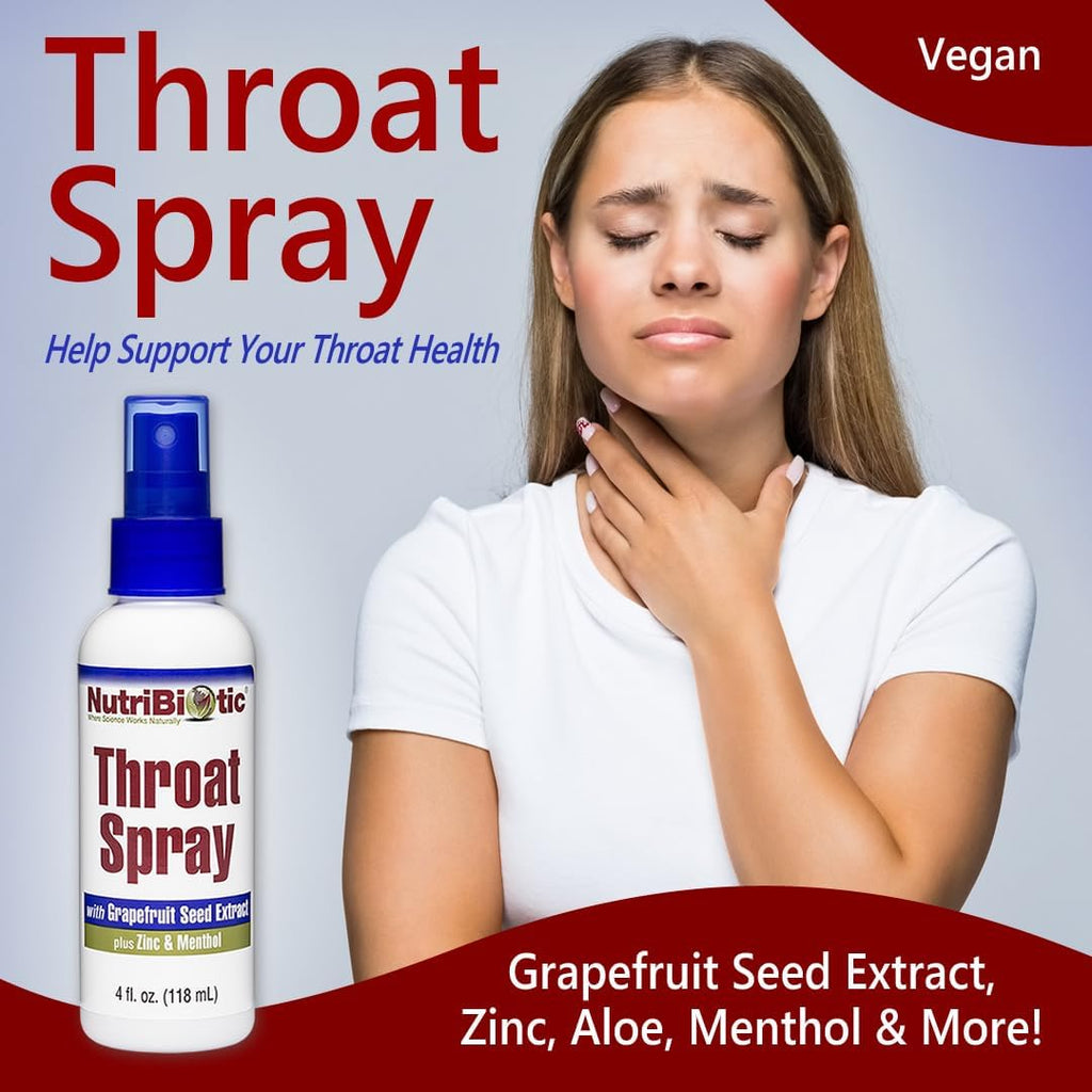 Buy now NutriBiotic â€“ Throat Spray with GSE, 4 Fl. Oz | Gentle and Soothing Sore Throat Support with Grapefruit Seed Extract, Zinc & Menthol | Alcohol Free & Non-Medicated at indiglob india