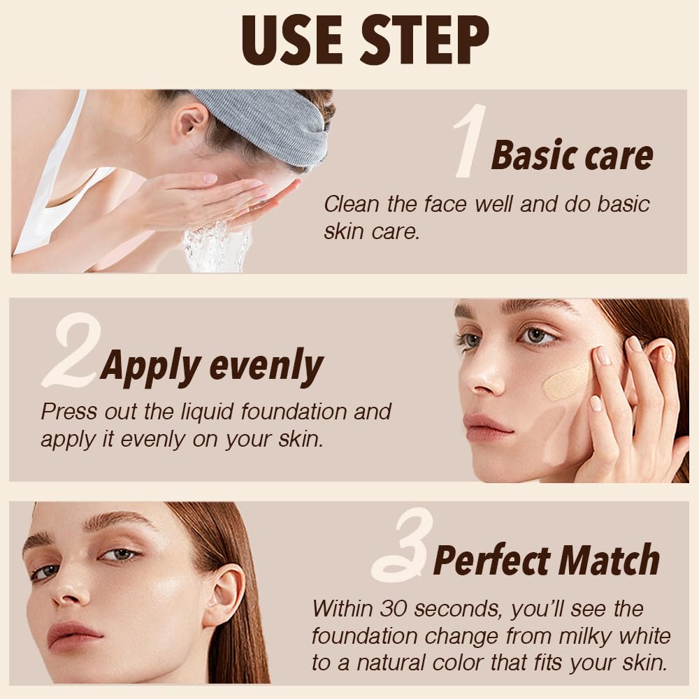 Foundation 4 in 1 - Color Changing Foundation, Medium Spectrum with SPF 50, Hypoallergenic Hydrating Liquid Concealer, Long-lasting & Waterproof Natural Finish - 1.0 fl oz