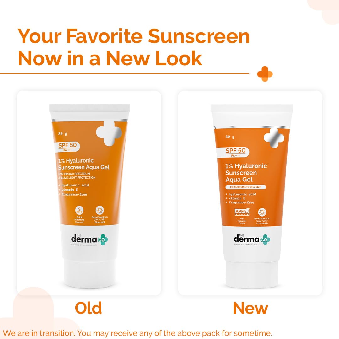 Buy now The Derma Co 1% Hyaluronic Sunscreen Aqua Gel with SPF 50 & PA++++ | Broad Spectrum UVA/B & Blue Light Protection | Suits Oily to Normal Skin | 2.82 Oz/80 g at indiglob india