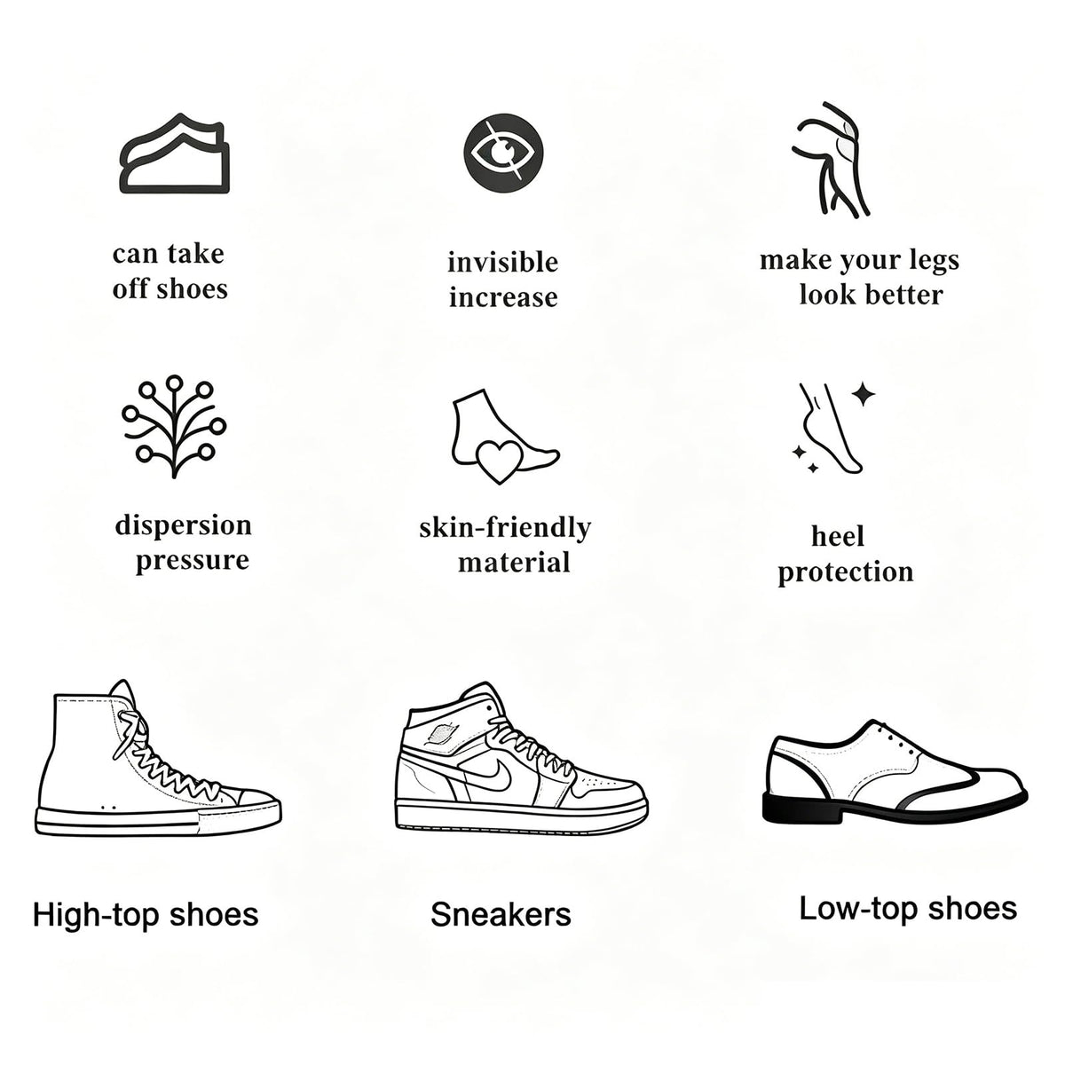 Height Increase Insoles - 1.4 Inches Height Increase Heel Cups for All-Day Comfort - Shock-Absorbing SEBS Gel Inserts for Boots & Sneakers, Deep U-Shape Heel Cushions for Men & Women