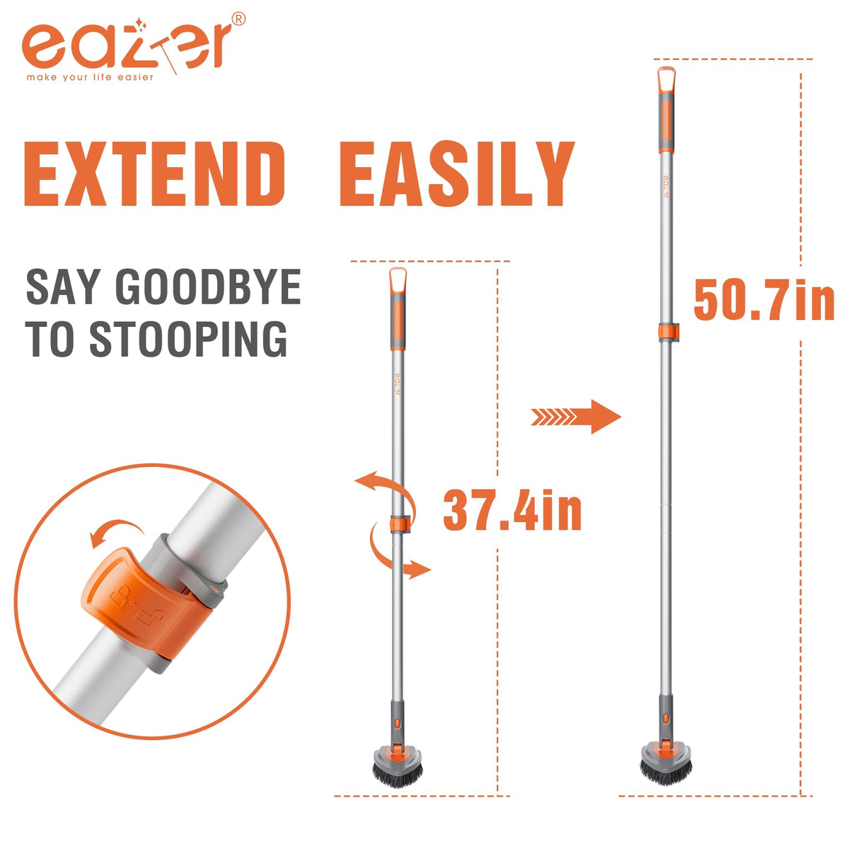 Eazer 4-in-1 Long-Handled Tub Scrubber-Versatile Bathroom Cleaning Brush with Shower Scrubber-Ideal Shower Cleaner Brush for Efficient Cleaning-Long Handle Scrub Brush for Shower, Tub, and Bathroom