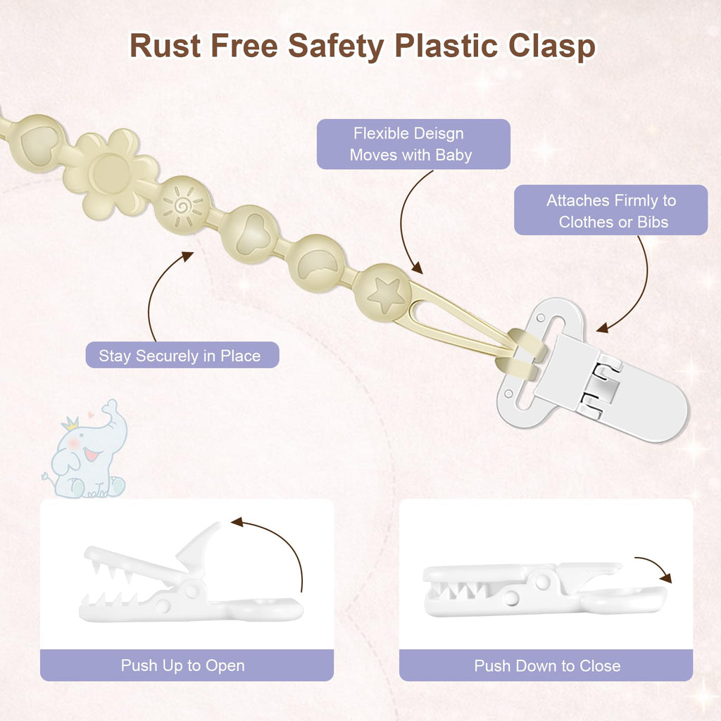 Silicone Baby Pacifier Clip Holder, One-Piece Beads, BPA Free