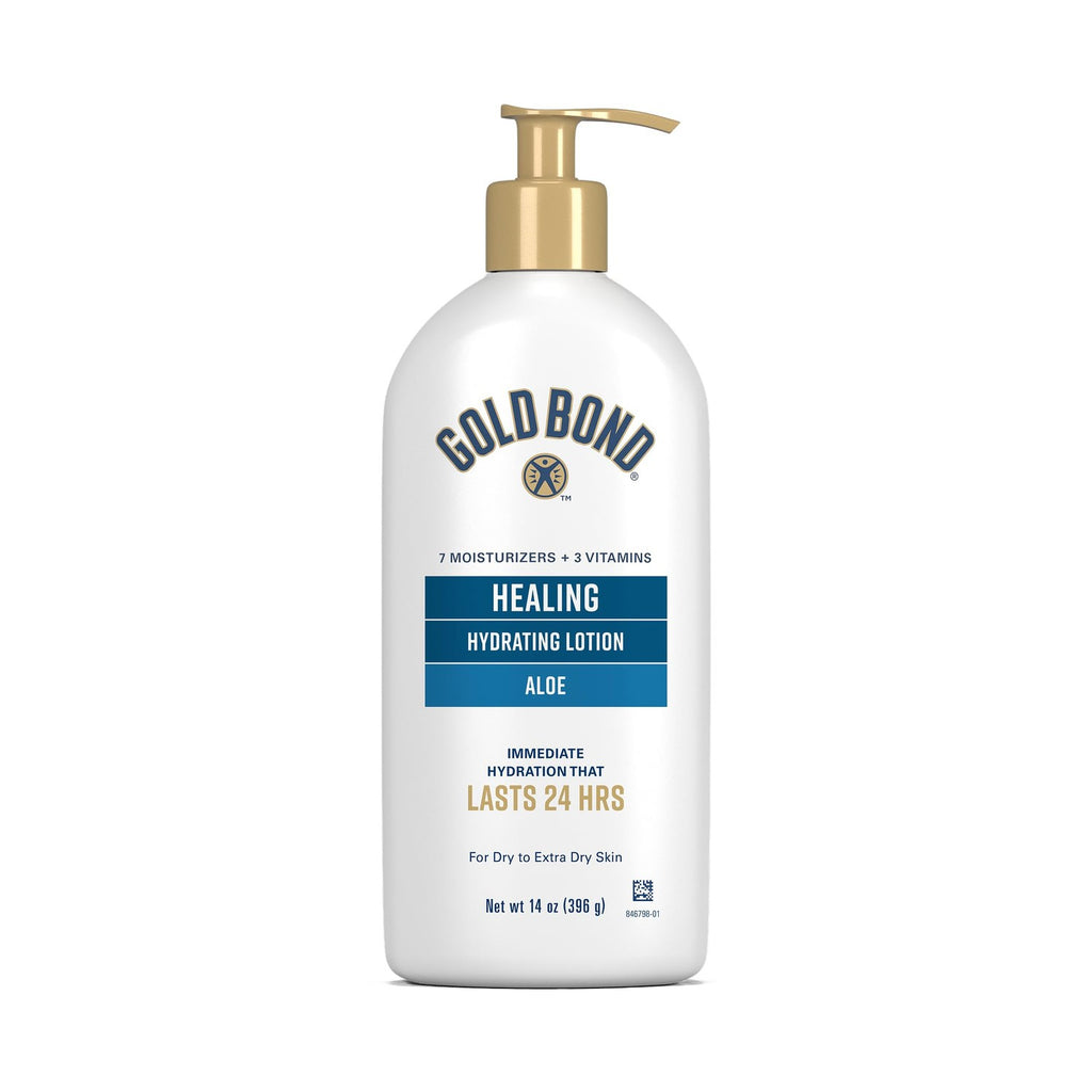 Gold Bond Healing Hydrating Body Lotion with Aloe, Moisturizer for Dry to Extra Dry Skin, 24-HR Hydration to Soothe & Comfort, Non-Greasy, Dermatologist-Tested, Light Scent, 24 Oz Family Size Pump