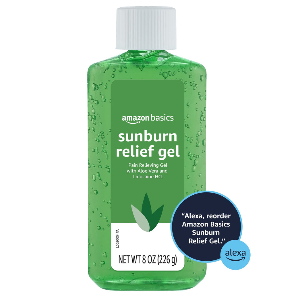 Amazon Basics Sunburn Relief Gel with Aloe Vera, Soothing, Cooling, Itch Relief, 8 oz, Pack of 1 (Previously Solimo)