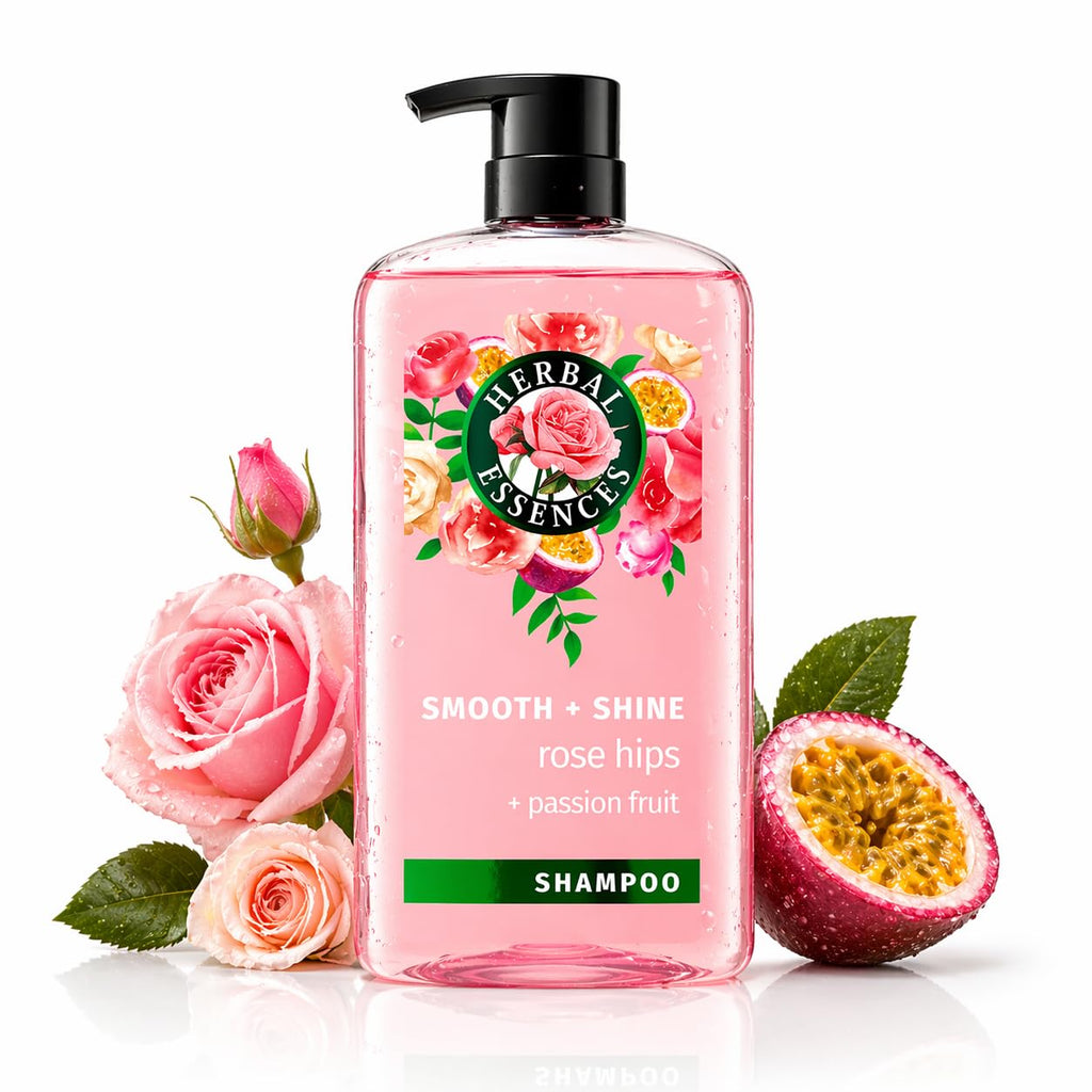 Herbal Essences Shampoo, Rose Hips - Smooth Collection, Shiny Hair with Vitamin E & Jojoba, Safe for Color Treated Hair, Floral Scent, Cruelty-Free, Dermatologist-Tested, 29.2 Fl Oz
