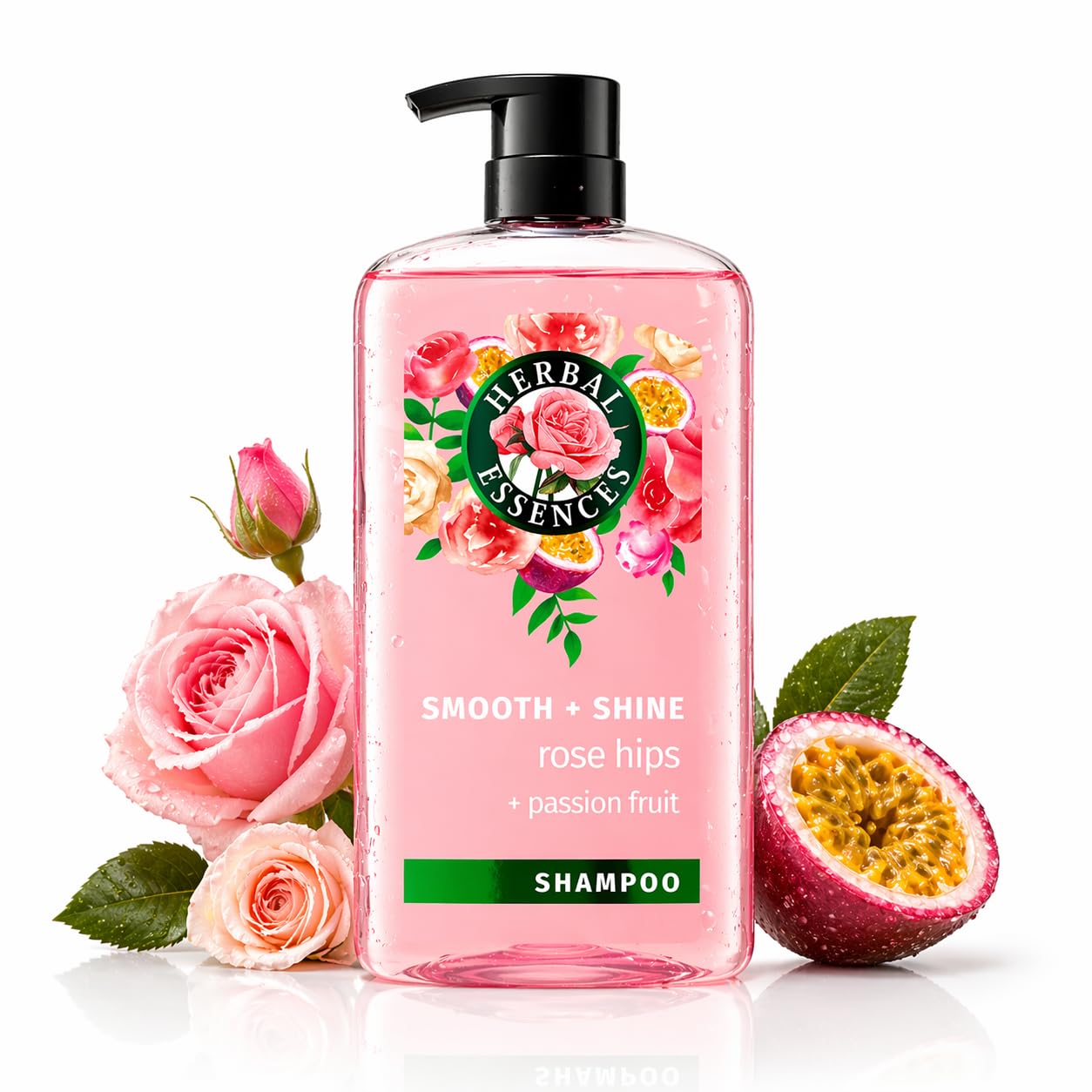 Herbal Essences Shampoo, Rose Hips - Smooth Collection, Shiny Hair with Vitamin E & Jojoba, Safe for Color Treated Hair, Floral Scent, Cruelty-Free, Dermatologist-Tested, 29.2 Fl Oz