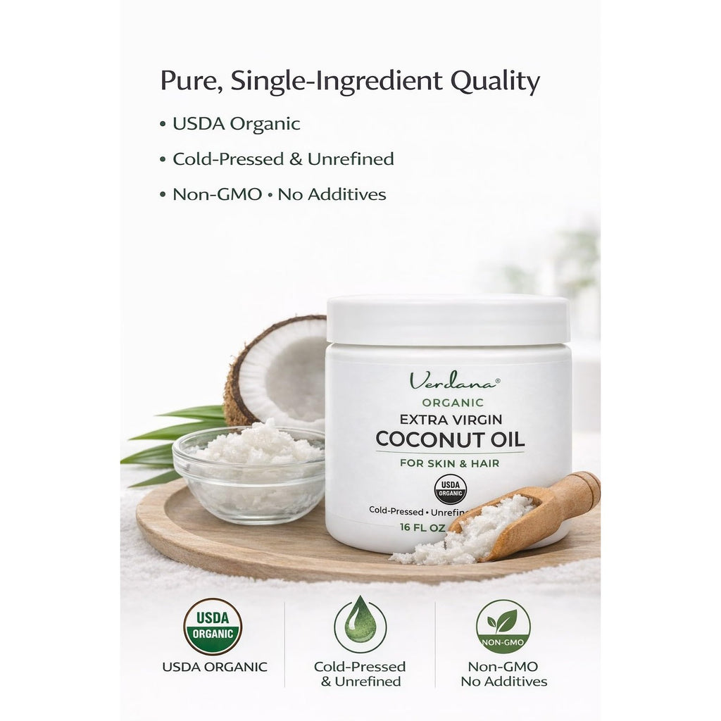 Verdana Organic Coconut Oil for Skin & Hair, Extra Virgin Unrefined Cold Pressed, Rich Moisturizer for Dry Skin & Body, USDA Organic, 16 fl oz Jar