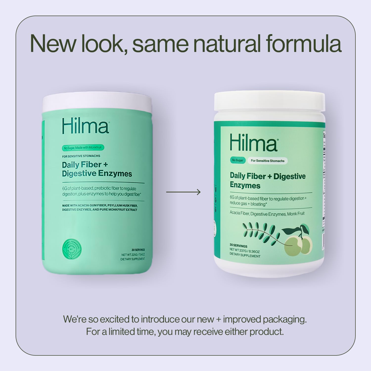 Hilma Daily Fiber and Digestive Enzymes Powder, Vegan, 30 Servings | Fiber Supplement with Digestive Enzymes & Prebiotic Soluble Fiber, Acacia Gum & Psyllium Husk, Regularity & Digestion Support