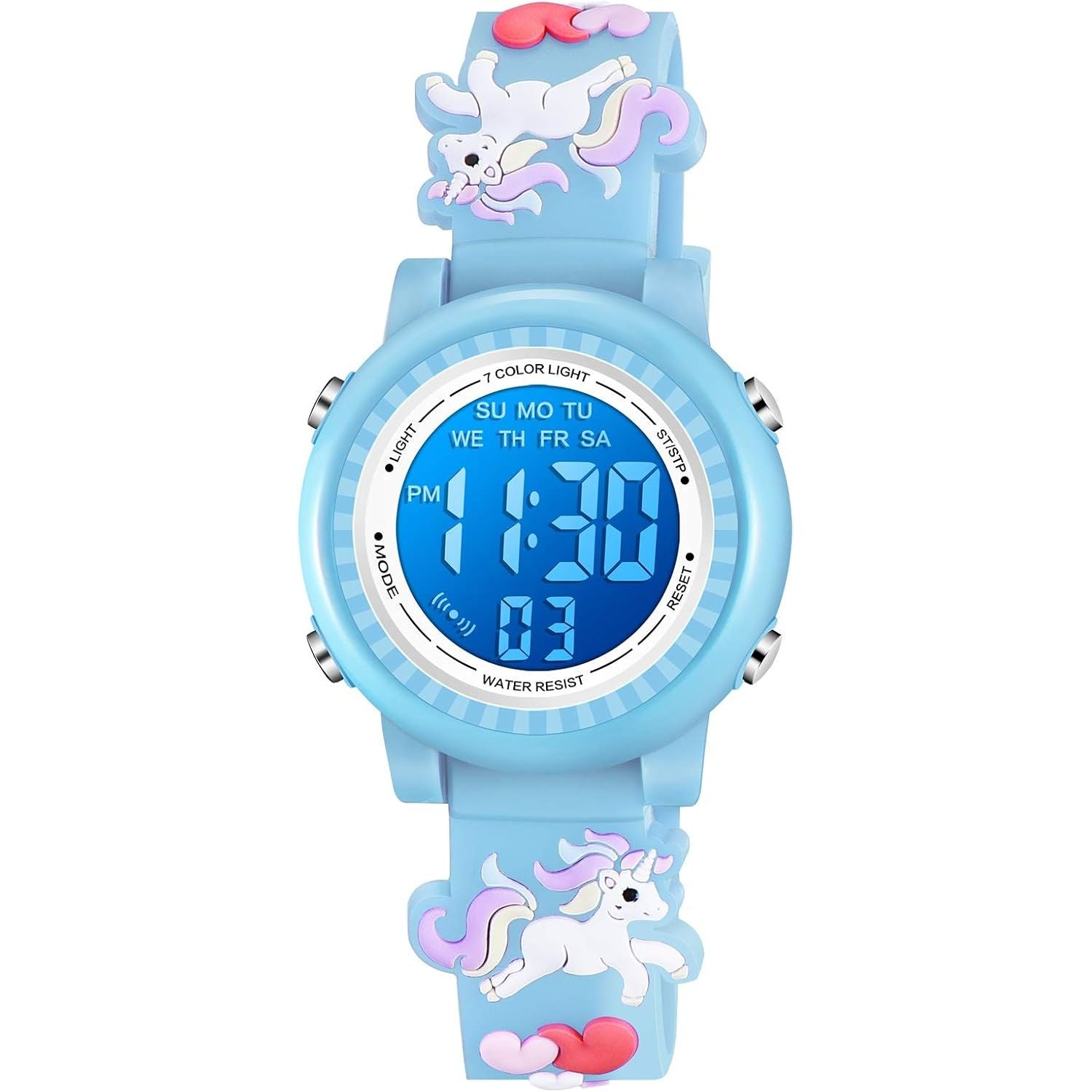 Buy now Venhoo Kids Watches 3D Cartoon Waterproof 7 Color Lights Toddler Wrist Digital Watch with Alarm Stopwatch for 3-10 Year Girls Little Child Blue at indiglob india
