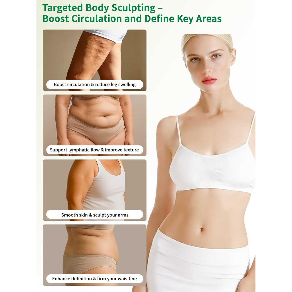 Lymphatic Drainage Massager & Anti Cellulite Massage Tool, for Legs, Arms & Belly, Body,Helps Reduce Stretch Marks & Cellulite,with SoothingPulse, Light Heat & Vibration (White)