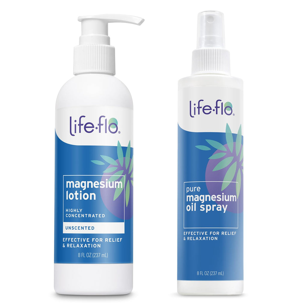 LIFE-FLO Magnesium Lotion & Pure Oil Spray Bundle, Unscented, 8oz, 2 Pack