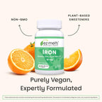 EZ Melts Iron - Supplement for Daily Energy & Iron Support - with Vitamin C - No Artificial Flavors - Non-GMO & Vegan - Zesty Orange - 180 Dissolvable Tablets (180 Servings)