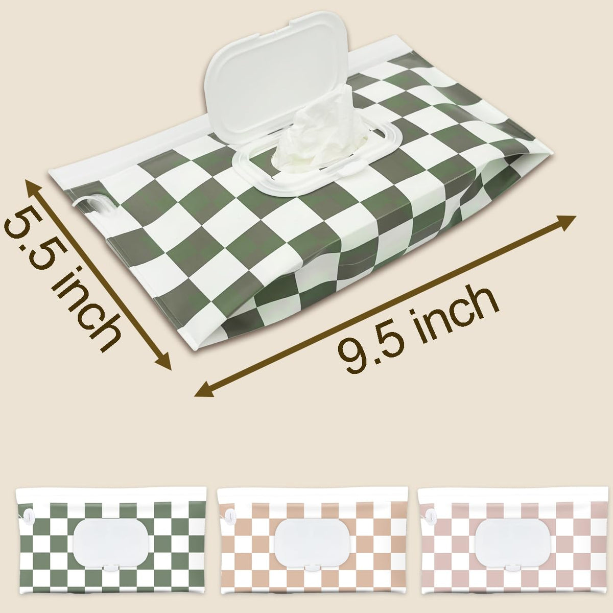 cephira Baby Wipe Holder, 3-Pack Portable Refillable Wipe Dispenser, Waterproof & Dustproof Travel Baby Wipes Case, Reusable Diaper Wipe Container with Checkerboard Design