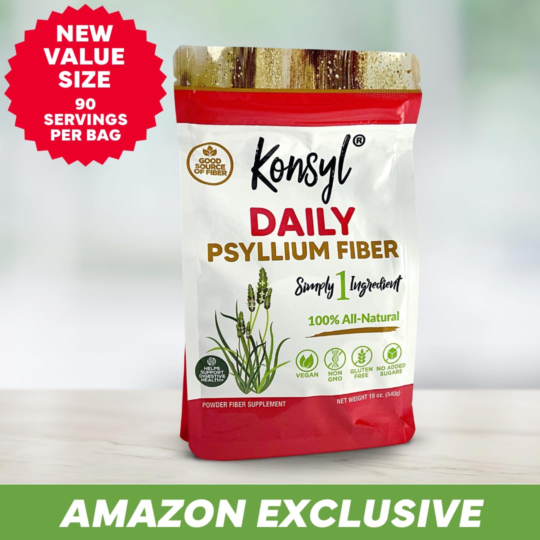 Konsyl Daily Psyllium Fiber Powder - 19oz, 90 Servings, Natural Unflavored Soluble Dietary Fiber Supplement - Psyllium Husk Prebiotic for Digestive Support and Gut Health - Sugar Free, Keto & Vegan