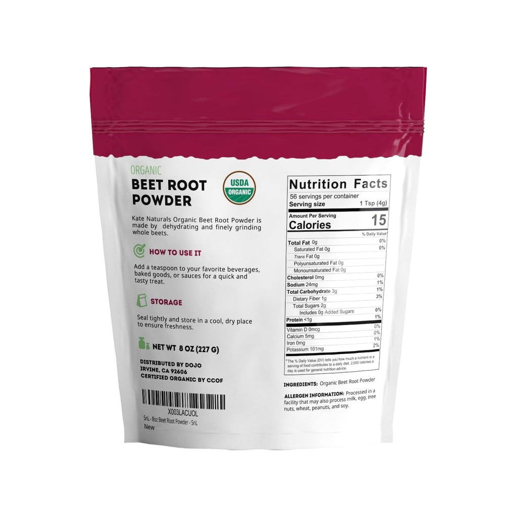 Kate Naturals Organic Beet Root Powder for Smoothies, Baking & Juice, 8oz | Non-GMO, Raw Beetroot Superfood Extract & Natural Red Food Coloring & Nitric Oxide, Earthy Flavor