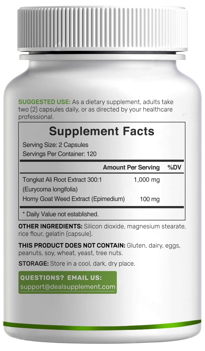 Tongkat Ali Extract 300:1 with Horny Goat Weed 1,100mg – Indonesian Longjack Eurycoma Longifolia Root – Extra Strength Herbal Supplement for Energy