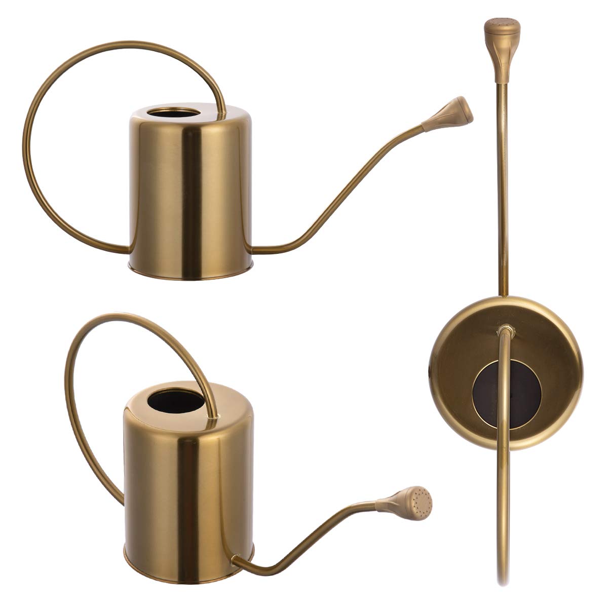 Yowon 1/2 Gallon 68oz Long Spout Stainless Steel Gold Colored Watering Can for Indoor Plant Watering or Outdoor Gardening with 2 Removable Spray Spout for Flowers