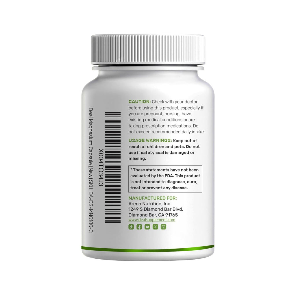 Deal Supplement Magnesium Glycinate 500mg Per Serving, 240 Veggie Capsules | 100% Chelated Magnesium Glycinate, Essential Mineral Supplement for Women & Men. Non-GMO, Gluten Free.