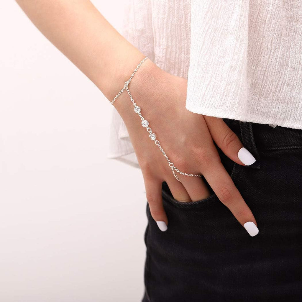 Buy now Crystal Finger Bracelets Ring Hand Chain Beach Slave Bracelet Jewelry for Women(Silver) at indiglob india