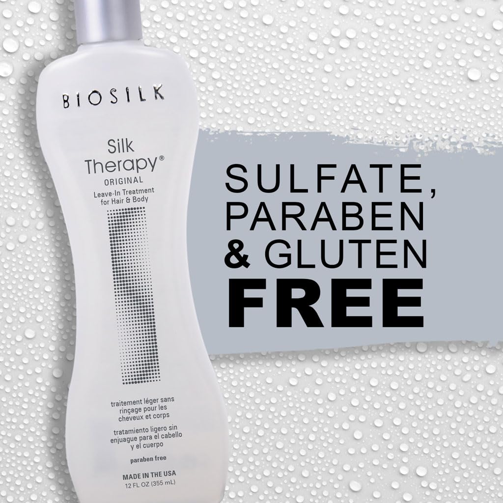 BioSilk Silk Therapy Original, Reconstructing Leave-In Hair Treatment, Adds Shine, Smooths & Prevents Split Ends, Sulfate-Free, Paraben-Free, Cruelty-Free, 12 Oz