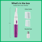 Conair Facial Trimmer for Women, Pinch-Free Precision, 2 Brow Combs | Battery-operated design with a precision trimmer and a nose and ear trimmer offers pain-free facial hair removal for women