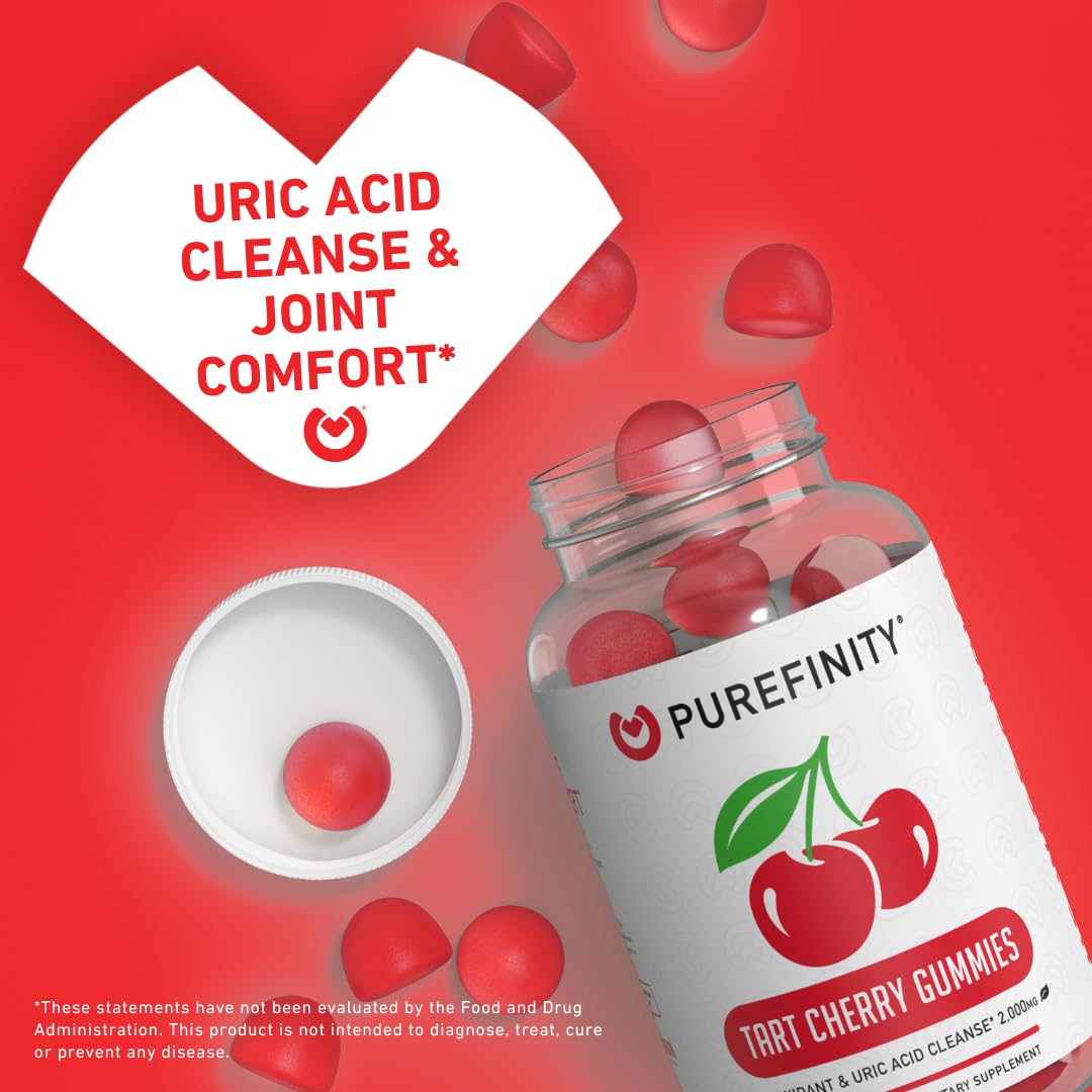 Tart Cherry Gummies, Uric Acid Flush Extract for Joints, 60ct | Uric Acid Crystal Flush for Joint Recovery Support, Chewable Tart Cherry Extract Antioxidant, Non-GMO, Gluten Free, Vegan