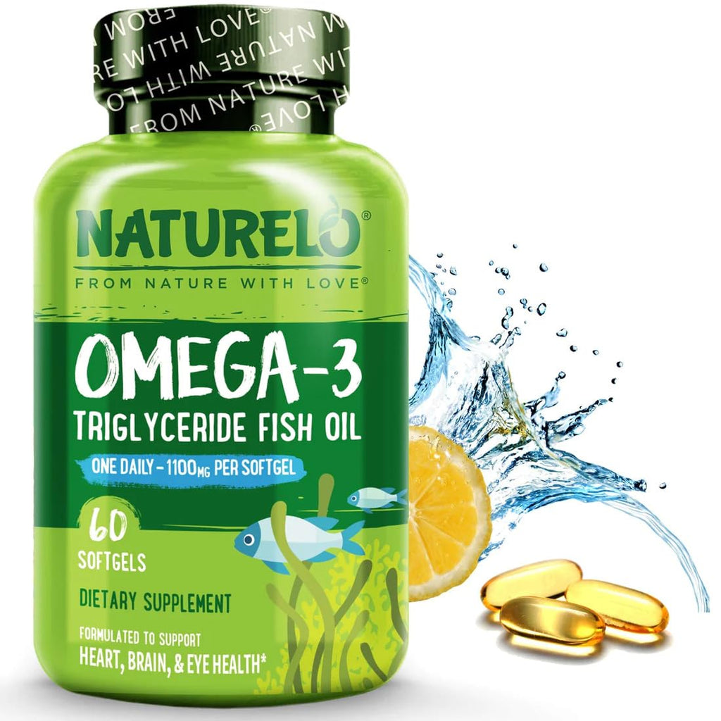 NATURELO Burpless Omega 3 Fish Oil Supplement, 1100mg, 60 Softgels | Triglyceride omega-3, omega 3 DHA EPA, liquid fish oil, 2 months supply