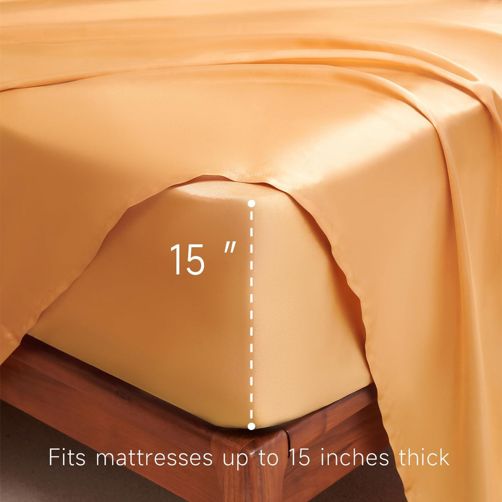 Buy now Satin Sheets King Size - 4 Pieces Luxury Silky Soft Bed Sheets, Wrinkle-Free Gold Satin Silk Sheet Set with 1 Deep Pocket Fitted Sheet, 1 Flat Sheet, 2 Pillow Cases at indiglob india