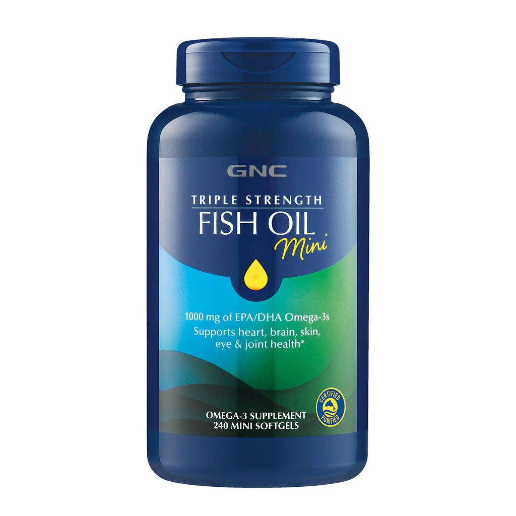 GNC Triple Strength Fish Oil Mini, 1000mg EPA & DHA, 120 Mini Softgels | Provides 1000mg EPA and DHA per Serving to Support Heart, Brain, Skin, Eye, Joint Health, and a Balanced Mood