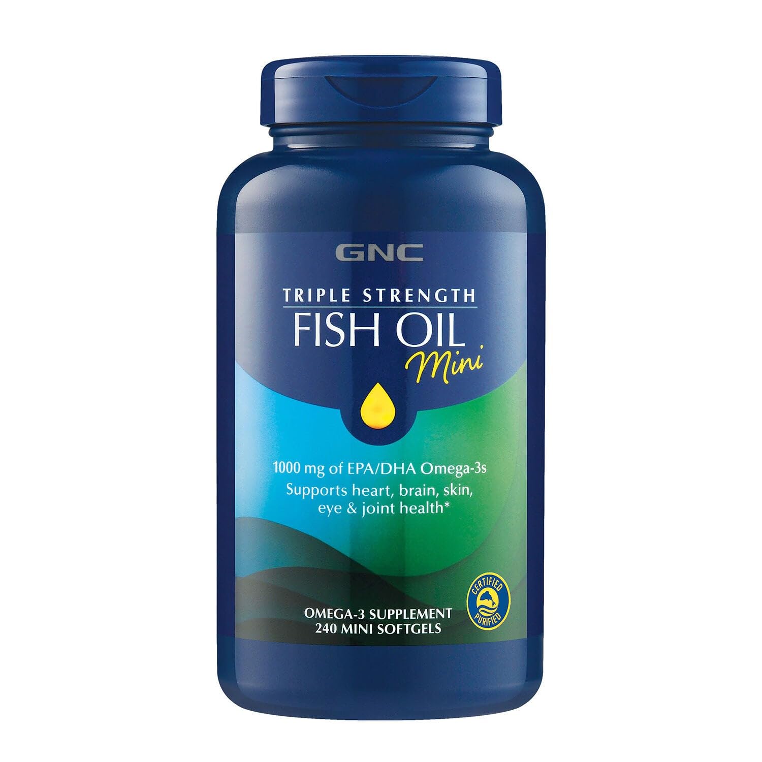 GNC Triple Strength Fish Oil Mini, 1000mg EPA & DHA, 120 Mini Softgels | Provides 1000mg EPA and DHA per Serving to Support Heart, Brain, Skin, Eye, Joint Health, and a Balanced Mood