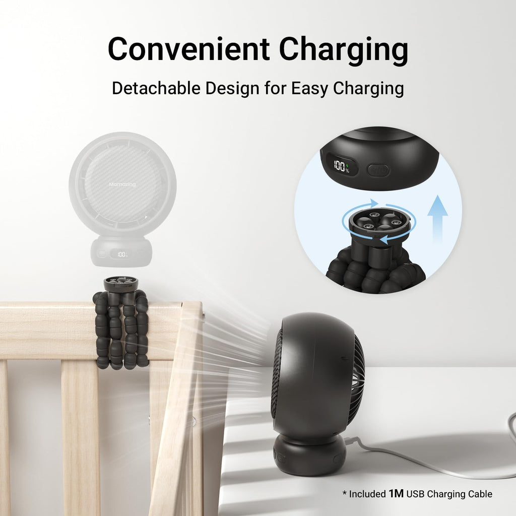 MAMAZING Portable Stroller Fan for Cooling, 70° Auto Oscillation, 5000mAh