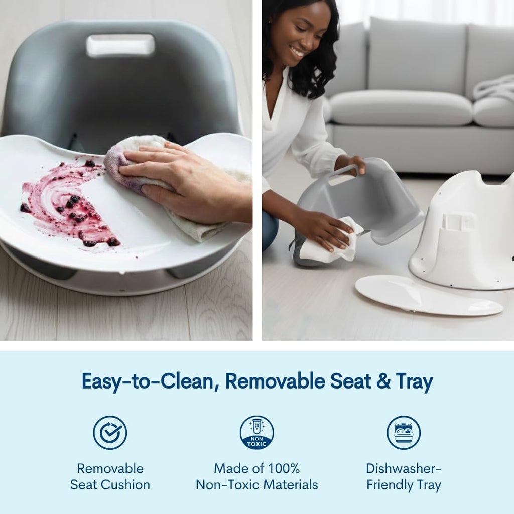 Upseat Core Ergonomic Baby Floor Seat with Removable Tray & Cushion, Lightweight Portable Infant Sitting Chair for Upright Posture & Healthy Hip Development, Easy-Clean Design