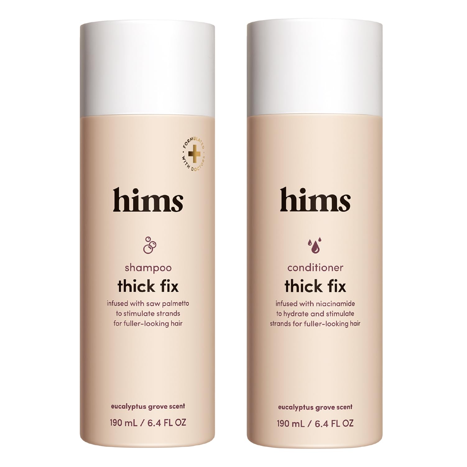 hims Thick Fix Shampoo & Conditioner, Saw Palmetto, Eucalyptus, 6.4 fl oz | Saw Palmetto for Healthy Hair Growth and Thickening, Scalp Cleansing, Vegan, Sulfate-Free, and Cruelty-Free
