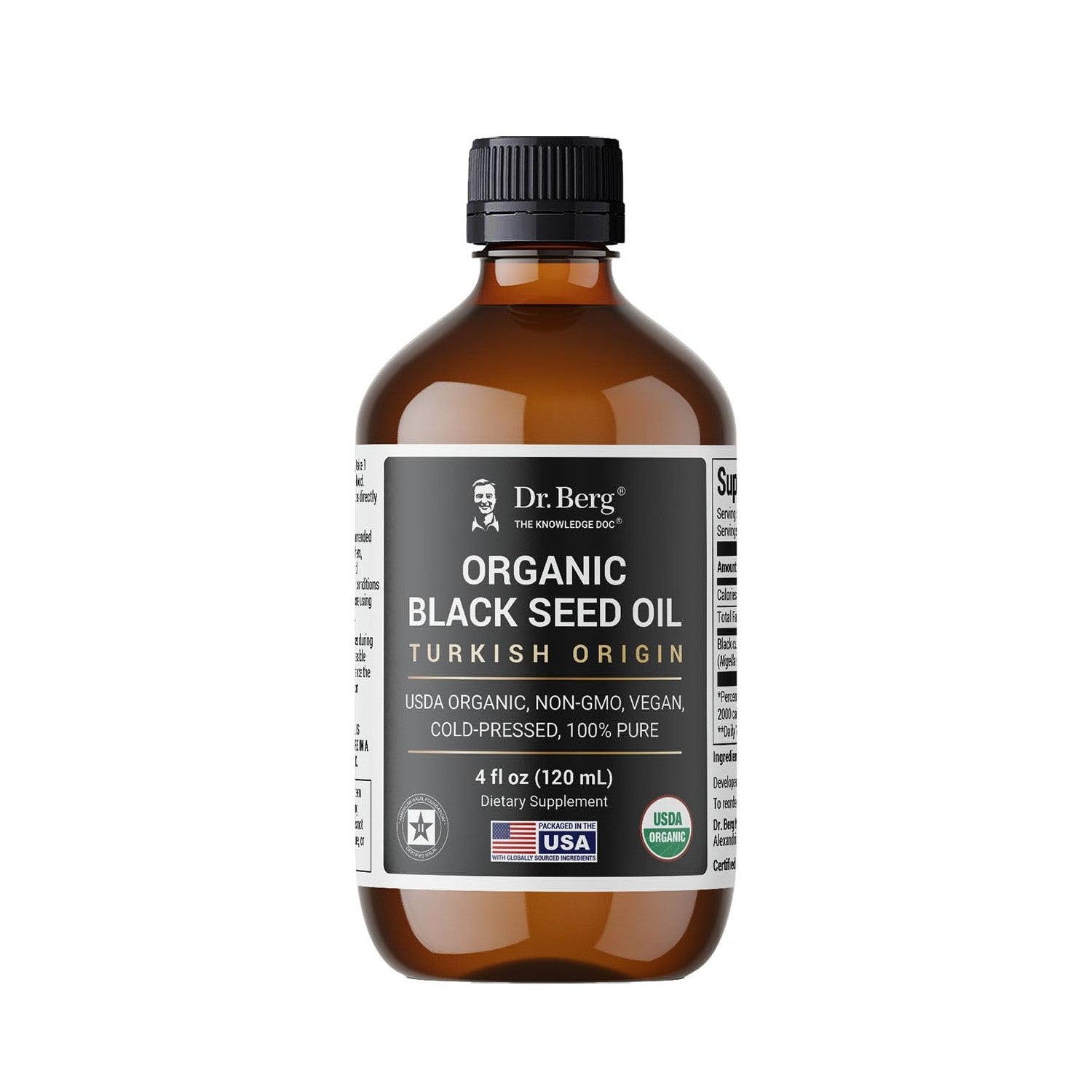 Dr. Berg Black Seed Oil Organic Cold Pressed – Pure Nigella Sativa Black Cumin Oil – USDA Organic, Halal, Vegan – for Hair, Skin, Immune Support – Unrefined Liquid – 4 oz Glass Bottle