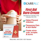 CareALL First Aid Burn Relief Cream 0.9g Packets (Pack of 25) Pain Relieving First Aid Cream for Temporary Relief of Pain from Minor Burns, Cuts, and Scrapes. Prevents Infection