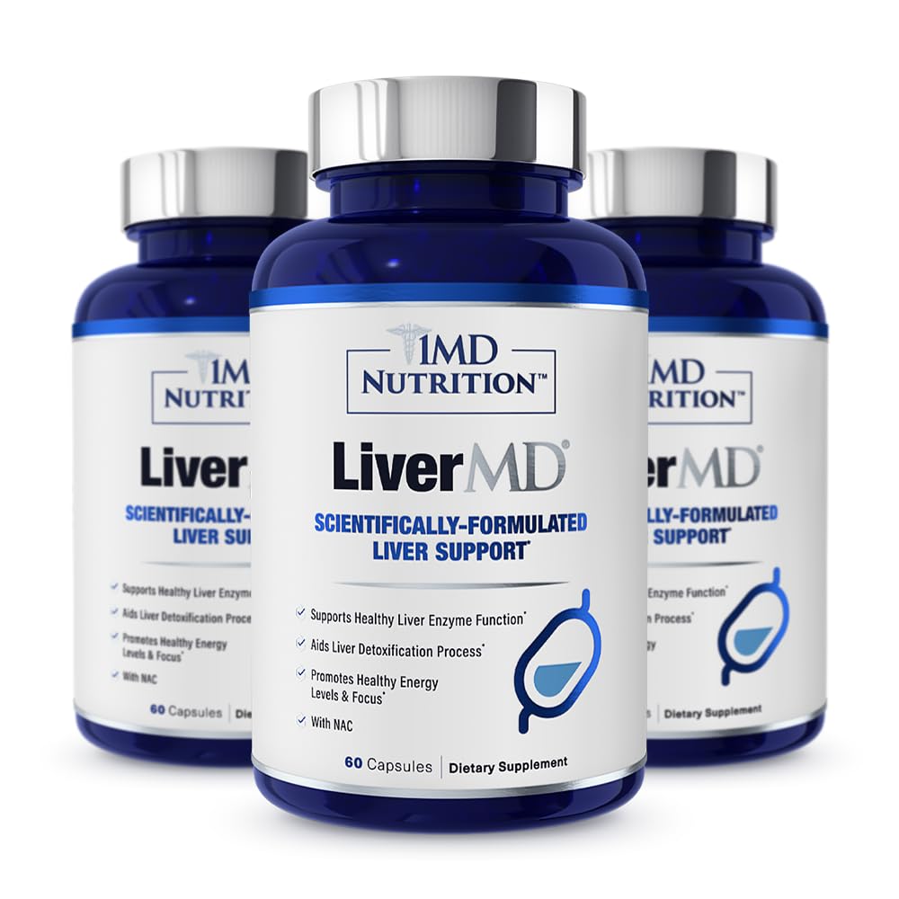 1MD Nutrition LiverMD - Liver Support Supplement | Siliphos Milk Thistle Extract & NAC - Supports Healthy Energy, Immunity & Overall Health - Liver Cleanse & Support | 60 Capsules