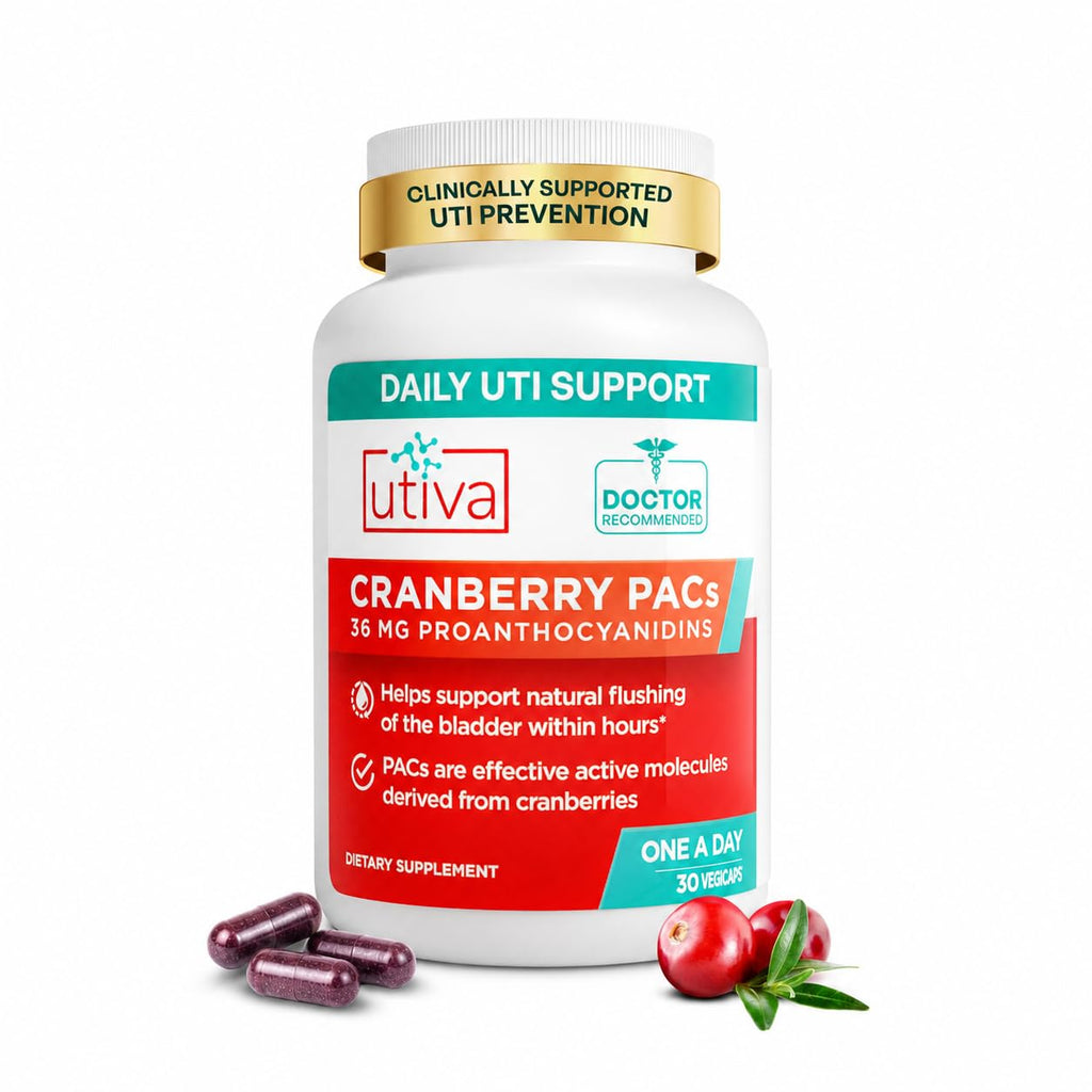 Szio+ Utiva Cranberry PACs 36 mg, Daily UTI Support for Women, 30 Capsules | Doctor-recommended UTI prevention with clinically studied cranberry extract for bladder health