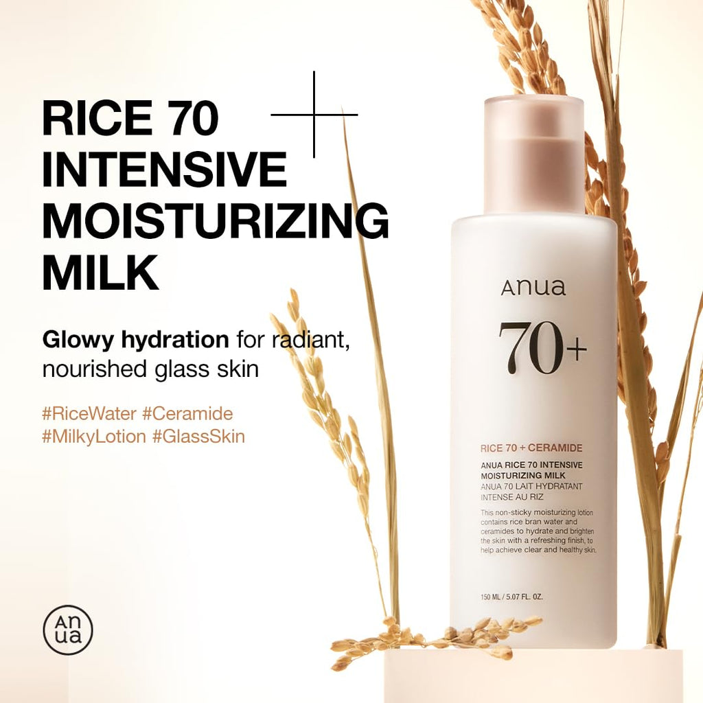 ANUA Rice 70 Intensive Moisturizing Milk, 5.07 fl.oz | Hydrating Face Lotion, Niacinamide, Ceramides, All Skin Types, Sensitive, Skin Moisture Barrier, Lightweight Nourishing