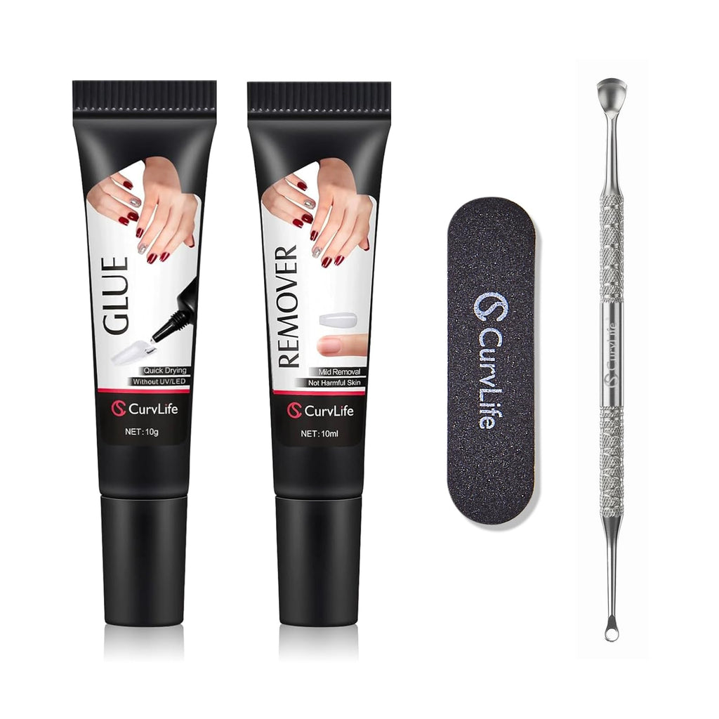 CurvLife Semi Solid Nail Glue, 10g*2pcs Strong Nail Glue for Press Ons | No UV Lamp Needed, Air-Dry Nail Glue Gel Has Gap-Filling Texture for Nail Tips and Press on Nails, Long-Lasting Hold