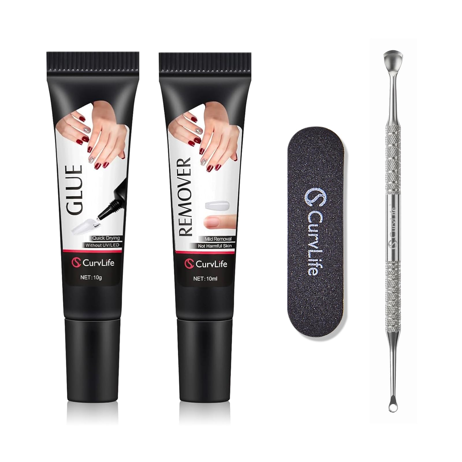 CurvLife Semi Solid Nail Glue, 10g*2pcs Strong Nail Glue for Press Ons | No UV Lamp Needed, Air-Dry Nail Glue Gel Has Gap-Filling Texture for Nail Tips and Press on Nails, Long-Lasting Hold