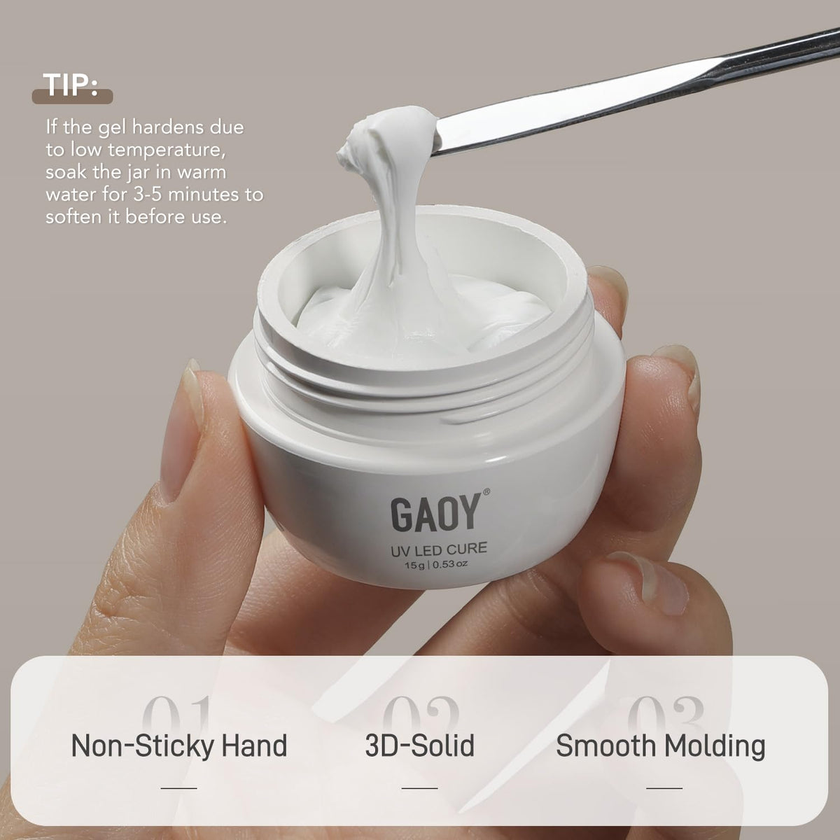 GAOY White 3D Sculpting Gel for Nail Art, 15g