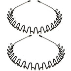 WantGor Metal Headbands, 2 Pack Fashion Unisex Black Hairband Hair Hoop | Spring Wave Non Slip Sports Headwear Hair Accessories (2 Pack)