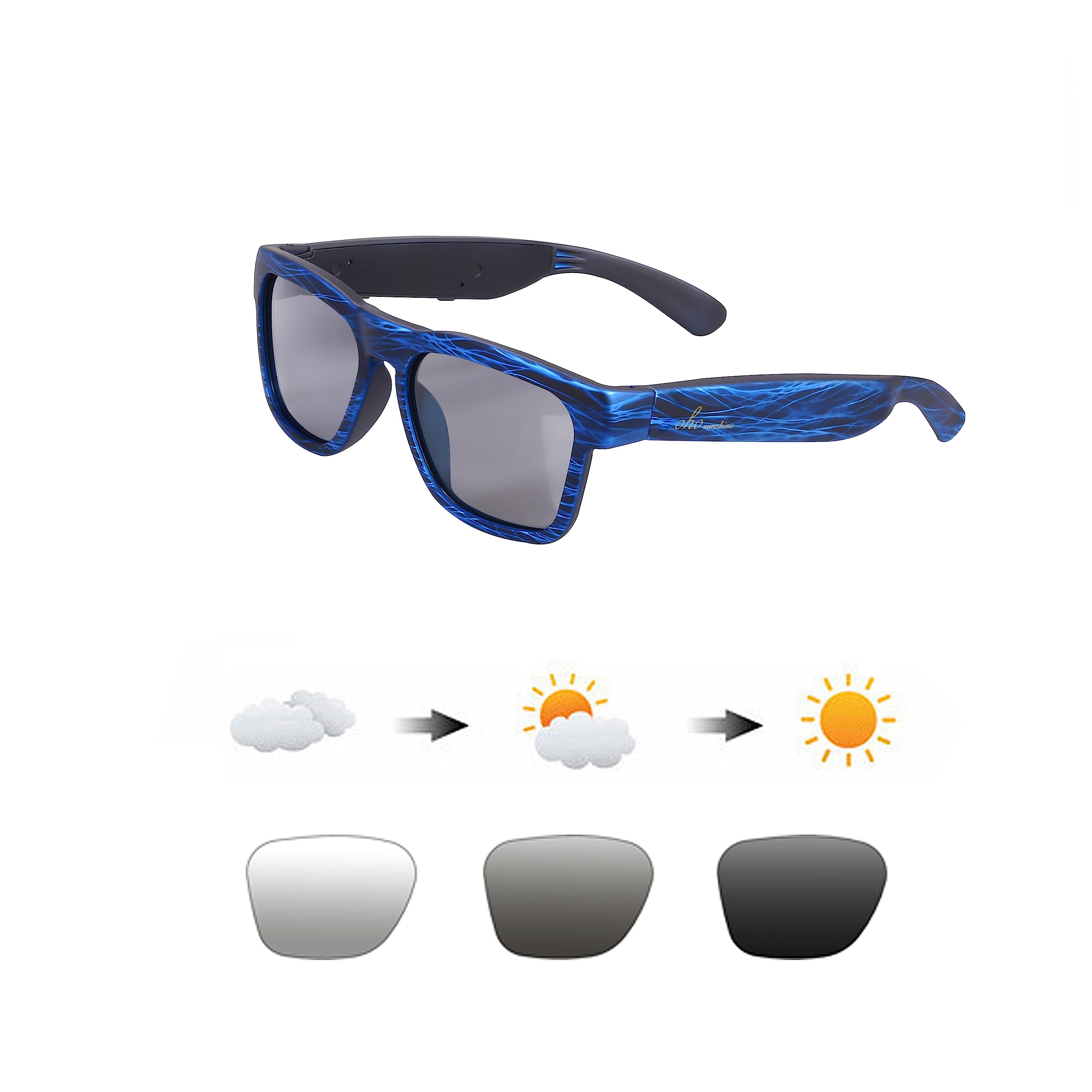 Buy now OhO Smart Glasses, Audio Glasses With Bluetooth Speaker,Reading Glasses With Voice Control and Open Ear,(Men/Women) Stripe Blue Frame-transitional Grey Lens at indiglob india