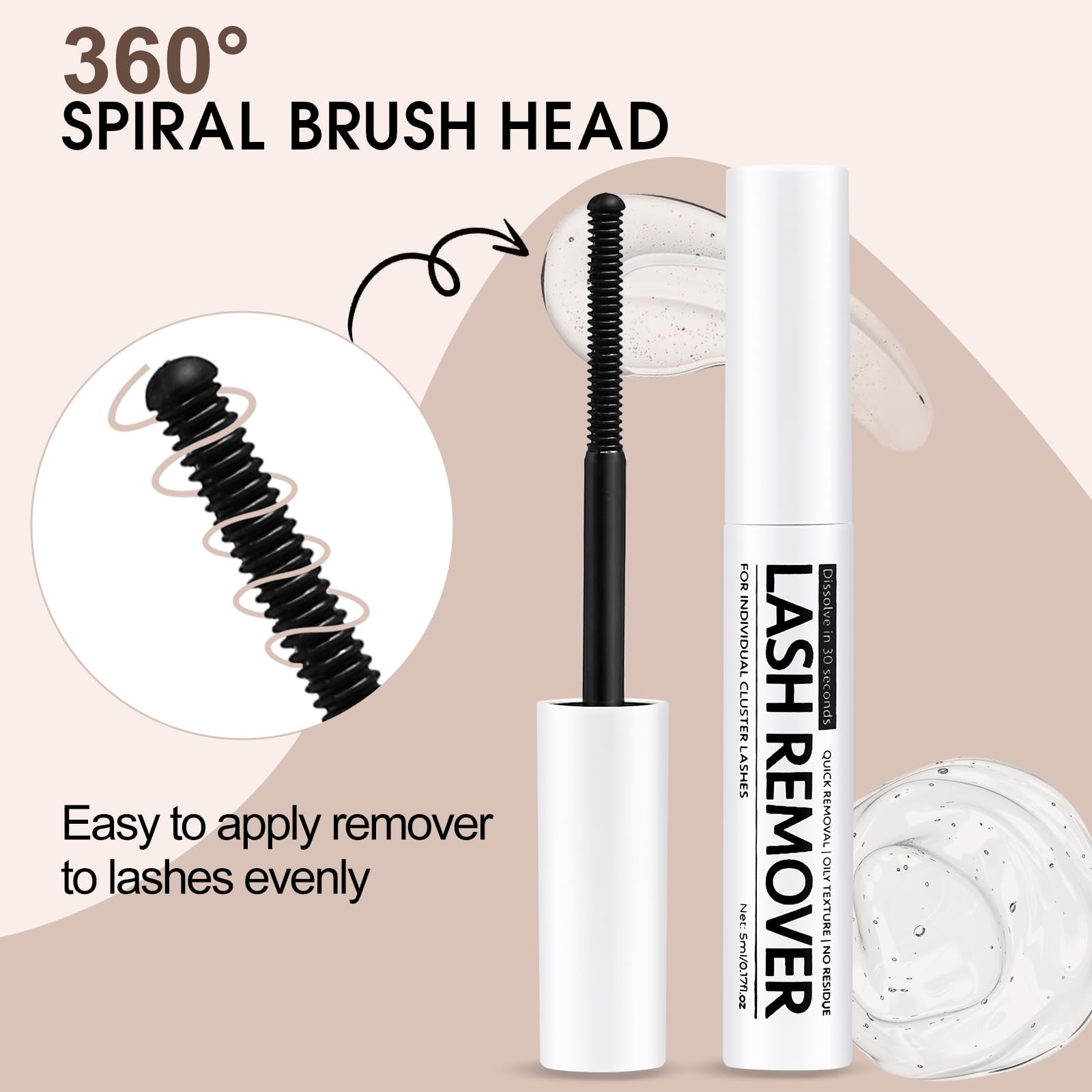 Eyelash Glue Remover 5ML Cluster Lash Remover | for False Lashes, Bond and Wispys, Gentle Non-irritating Mascara Wand