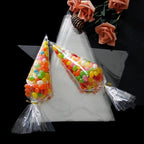 Buy now 100 Pieces Popcorn Bags for Party Cone Shape Bags Transparent Cello Bags Sweet Clear Treat Bags with 100 Pieces Twist Ties, 9.8 x 5.1 Inch (Gold Twist Ties) at indiglob india