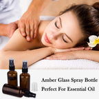 2oz Amber Glass Spray Bottles for Essential Oils, Set of 3 | Small, Travel, Mini, Empty, Fine Mist, for Facial, Cosmetic, Perfume, Hair Care, Room, Refillable, Leakproof, UV protection