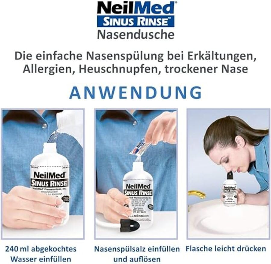 Buy now NeilMed Sinus Rinse Starter Kit with 5 Premixed Saline Packets - Large Volume Low Pressure Saline Nasal Irrigation & moisturizing Complete System at indiglob india